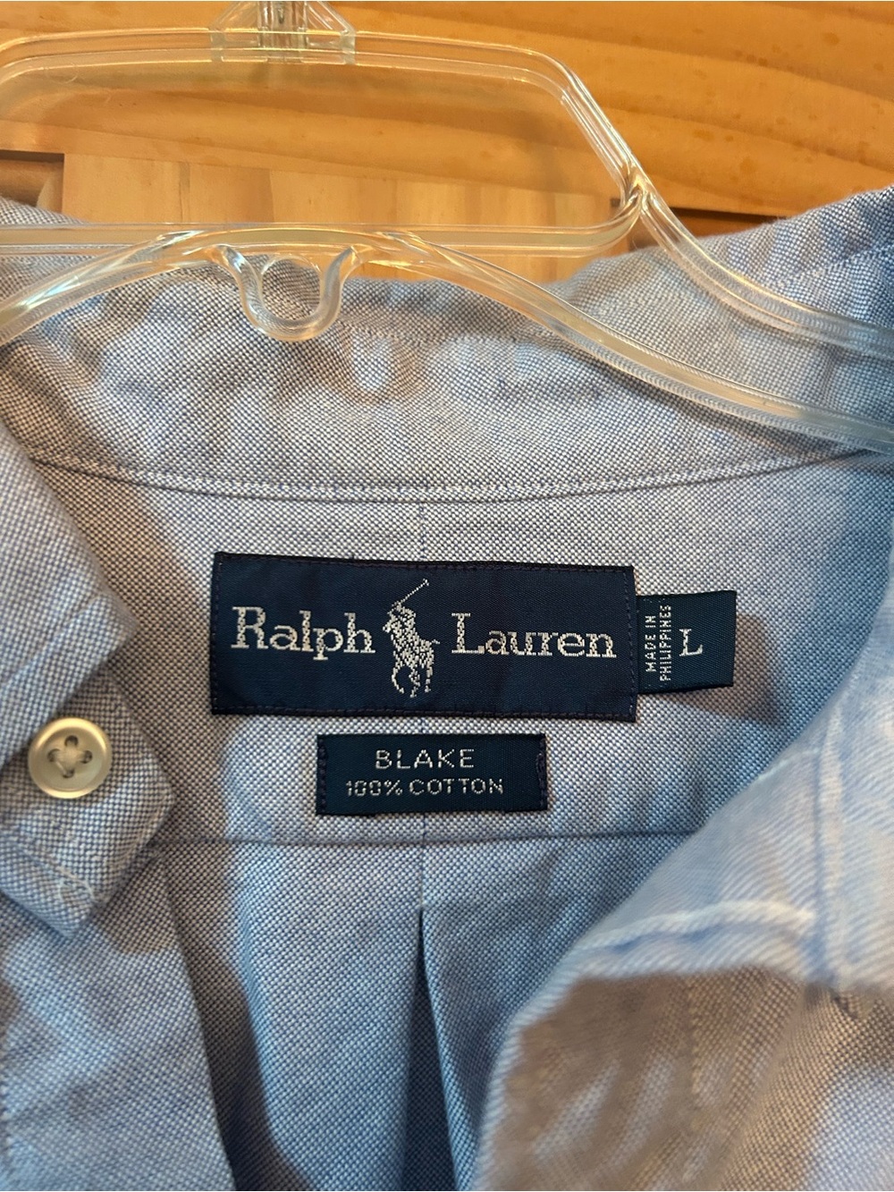 Ralph Lauren Shirt Mens Large Blue Blake 100% Cotton Button Down Long Sleeve EUC